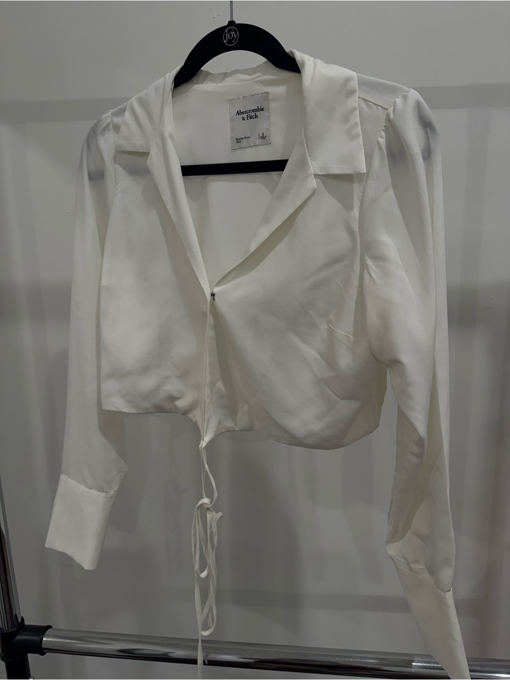 Abercrombie & Fitch Women's Cream Drawcord Cropped Blouse